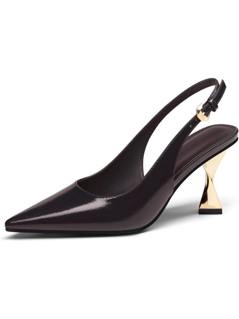 Women's Chocolate Kitten Heels Slingback Pointed Closed Toe Comfortable Shoes